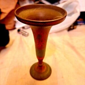 Vintage Etched Brass Vase
